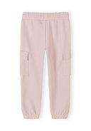 Pink girls joggers with cargo pockets and elastic waistband and cuffs, designed for comfort and style.