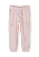 Pink cargo pocket joggers for girls with elastic waist and drawstring, featuring a casual and comfortable design