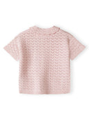 Soft pink girls knit top with delicate pointelle design and short sleeves for kids aged 3-15 years