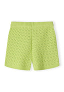 Light green girls knit shorts with delicate pointelle design and elastic waistband for comfortable fit