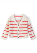 Girls coral and white striped cardigan with cotton fabric and embroidered daisy design for kids and baby fashion