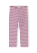 Girls purple leggings with soft stripe design, comfortable fit for toddlers and young children.