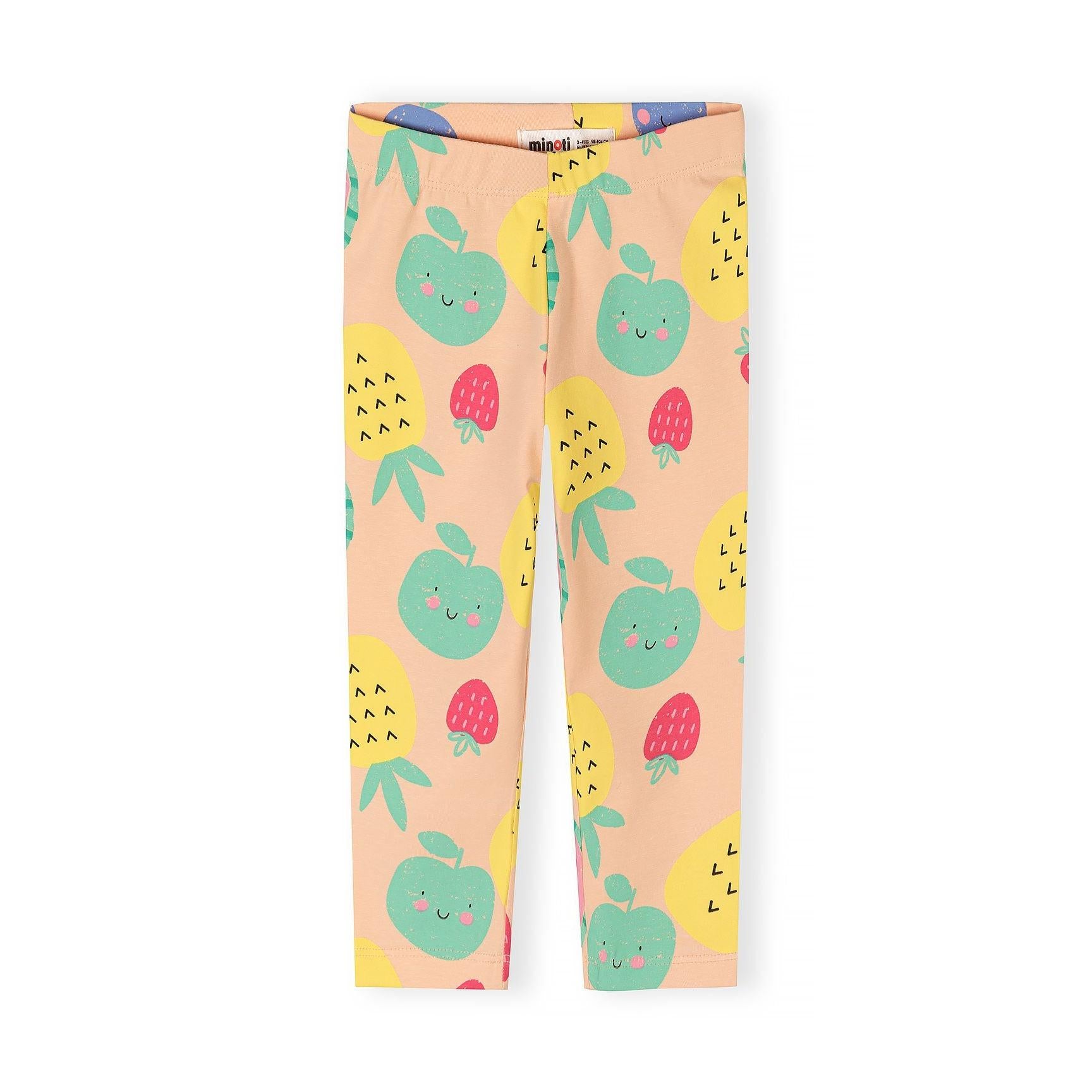 Single blue capri leggings laid flat showing elastic waistband and mid-calf length on white background