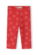 Red capri leggings for girls with pink heart printed design, comfortable and stylish for kids and baby fashion.