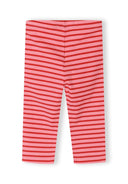 Girls capri leggings with red and pink horizontal stripes featuring a playful design for kids fashion.