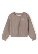 Brown girls sweatshirt with crew neck, long sleeves, and delicate embroidered design on chest.