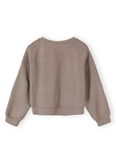 Brown crew neck sweatshirt for girls with long sleeves and a unique embroidered design detail on the back.