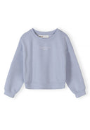 Blue girls sweatshirt with embroidered chest detail, crew neck, and long sleeves, featuring a unique design for kids fashion.