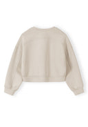 Beige girls sweatshirt with crew neck, long sleeves, and unique seam design, perfect for kids' casual fashion.