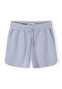 Light blue girls shorts with elasticated waist and drawstring, designed for comfortable kids fashion.