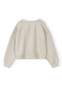 Beige women’s sweatshirt with crew neck and drop shoulders, featuring a clean, minimal design.