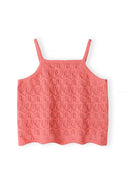 Pink crochet sleeveless vest for girls featuring a delicate textured design perfect for kids fashion.