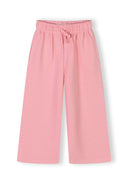 Girls pink cotton blend wide-leg pants with adjustable waistband and unique casual design for kids fashion