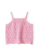 Pink crochet knit tank top for girls featuring a delicate and unique pattern design in kids fashion.