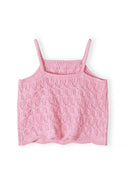 Pink crochet knit tank top for girls with delicate openwork pattern and thin straps design