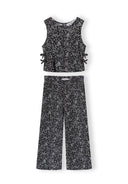 Girls two-piece set with floral print black sleeveless top and wide leg trousers for kids design