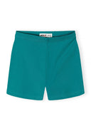 Simple teal girls' shorts with elastic waistband featuring clean, comfortable design for active kids aged 3 to 15 years