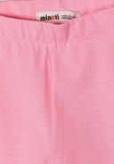 Close-up of soft pink girls cycling leggings waistband with elastic for comfortable fit and quality stitching.