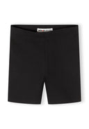 Simple black cycling shorts for girls featuring an elasticated waistband and a sleek, comfortable design.