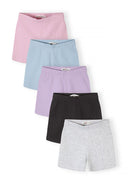 Five girls short leggings in pastel and neutral colors with elasticated waistband and simple design