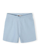 Light blue ribbed short leggings for girls with a comfortable elasticated waistband and simple design.