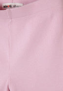 Close-up of pink ribbed fabric short leggings with elasticated waistband for girls featuring a soft texture and quality design.