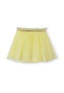 Light yellow girls tulle skirt with delicate waistband, featuring a soft and airy design for kids and baby fashion.