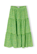 Green girls maxi skirt with delicate floral design and elasticated waistband for comfortable fit