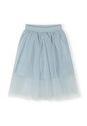 Light grey pleated tulle maxi skirt for girls with delicate design and soft layered fabric.