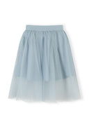 Light grey pleated tulle skirt for girls with a soft waistband, showcasing a delicate and airy design.
