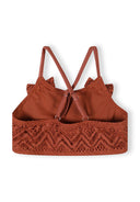 Copper crochet bikini top for girls with adjustable straps and breathable open-knit design