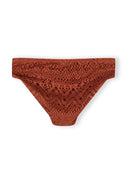 Copper crochet bikini bottom with breathable open-knit design for kids, featuring a unique and stylish pattern.