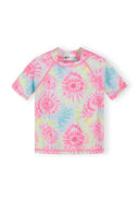 Girls short sleeve rash top with multicolour tie-dye design, quick-dry fabric ideal for kids fashion and active wear.