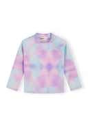 Long sleeve rash vest for kids with a soft pink and blue gradient design, perfect for stylish sun protection.