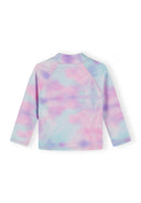 Long sleeve girls rash vest featuring a soft pink and blue gradient design with a unique stylish pattern.
