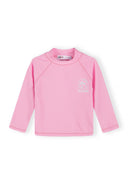 Pink long sleeve rash vest for girls with a subtle design detail on chest, perfect for kids and baby fashion.