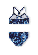 Girls tie-dye bikini set in shades of blue with adjustable crossed straps and quick-dry fabric design