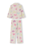 Girls long sleeve pyjama set with colorful heart design, soft and warm fabric for kids aged 3 to 15 years