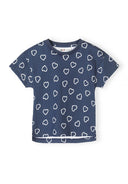 Navy blue kids cotton t-shirt with white heart print, featuring a comfortable and playful design for children.