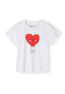 White girls cotton t-shirt with a cute red heart character and "sweet heart" text design.