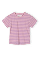 Lilac striped short-sleeved cotton t-shirt for girls featuring a simple, comfortable design for kids and baby fashion.