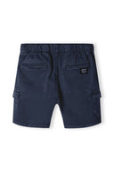 Boys casual combat shorts elasticated waistband navy 1-14y. Navy blue cargo shorts with two side pockets and elastic waistband.  