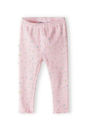 Girls ribbed leggings with frill detail, light pink with floral print, comfortable cotton material, perfect for ages 3m-3y.