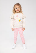 Girls sweatshirt and ribbed legging set frill beige 3m-3y features a frilled-sleeve sweatshirt and floral leggings in soft fabric.