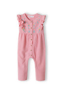 Girls jumpsuit with embroidery pink 3m-3y featuring frilled sleeves and floral embroidery in soft, breathable fabric. 