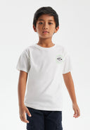 Boys t-shirt with photographic print white 3-14y, featuring a crew neckline and sporty chest graphic. Soft and comfortable fabric.