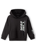 Boys fleece hoody sweatshirt branded print black 3-14y. Soft fleece with a generous hood and ribbed cuffs for warmth and comfort.