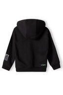 Boys fleece hoody sweatshirt branded print black 3-14y, soft fleece texture, pullover style with ribbed cuffs.  