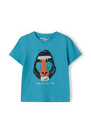Boys t-shirt oversized slub turquoise 1-8y with a colorful baboon graphic print, made from lightweight fabric for summer. 