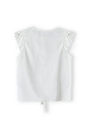 Girls tie front top broderie anglais white 1-8y, sleeveless with frilled shoulders and textured fabric for stylish summer wear.